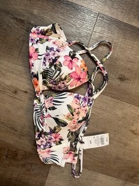 Shade & Shore White Bikini Top with Pink and Purple Floral Print